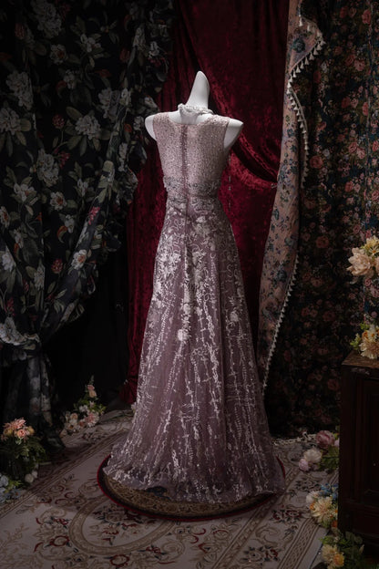 Elegant A Line V Neck Lilac Tulle With Beading Long Prom Dresses Formal Outfit Evening Night Dress RB8038