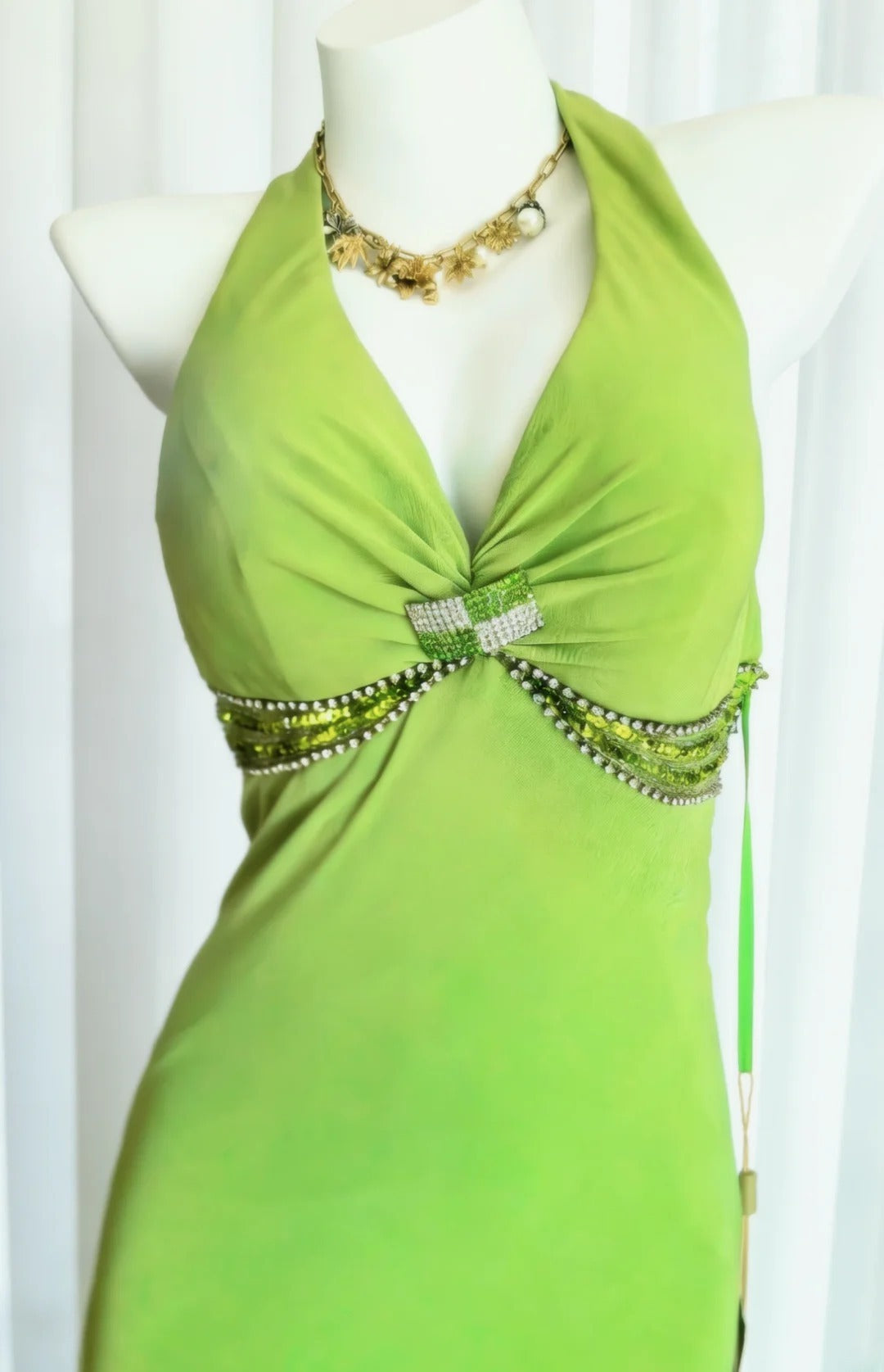 Unique Sheath Halter Green 90s With Beaded Bodice For Women Long Prom Dress 20th Birthday Gowns AS013