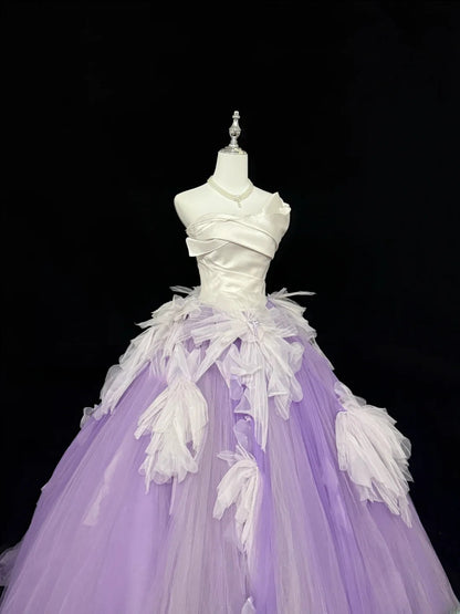 Sweety Prom Dresses Ball Gown Lilac Strapless With Ruffled Tulle Evening Long Formal Dress RB7387