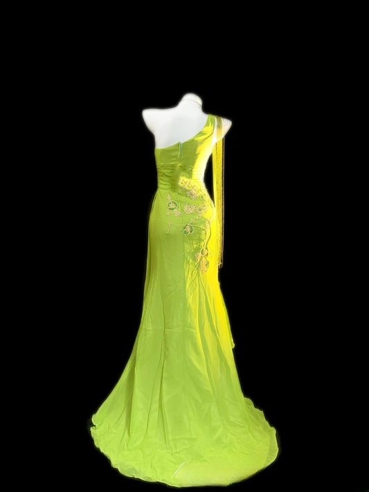 Modest Prom Dresses Mermaid One Shoulder Green With Beading Long Evening Formal Outfits RB3355