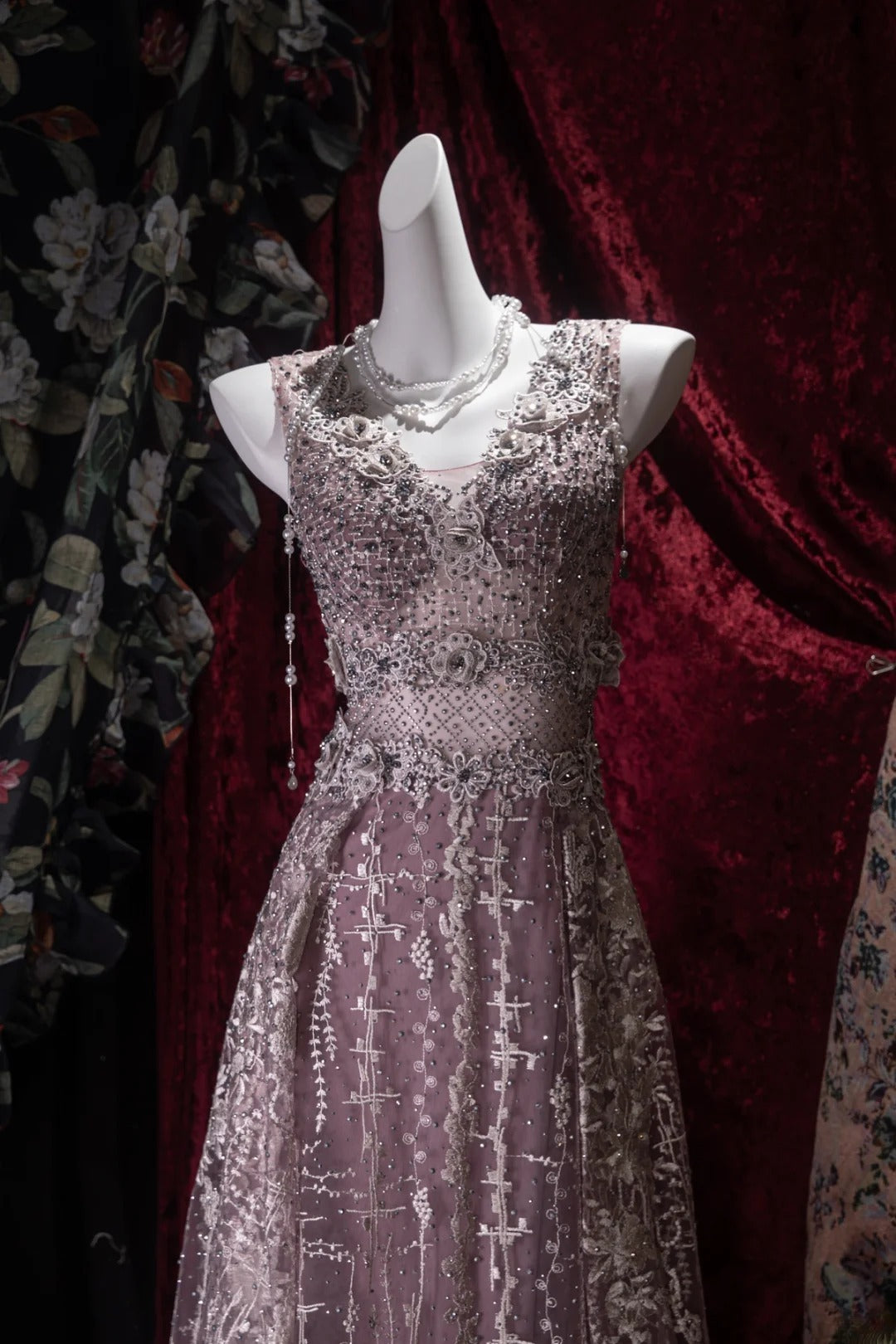 Elegant A Line V Neck Lilac Tulle With Beading Long Prom Dresses Formal Outfit Evening Night Dress RB8038