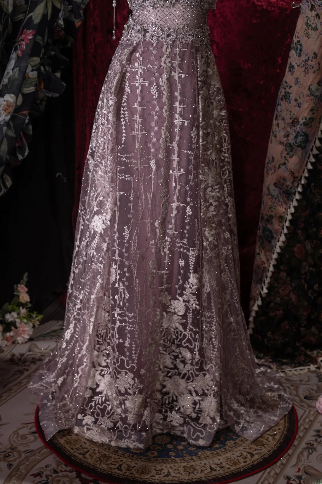 Elegant A Line V Neck Lilac Tulle With Beading Long Prom Dresses Formal Outfit Evening Night Dress RB8038