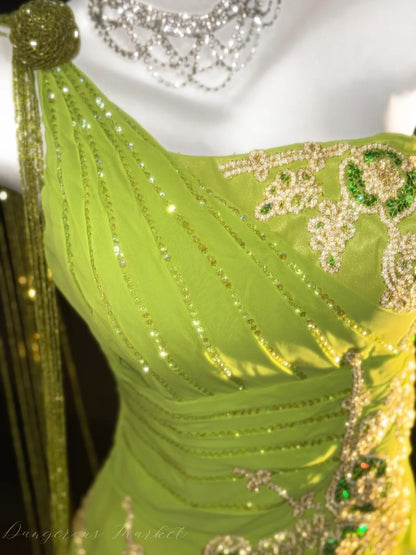 Modest Prom Dresses Mermaid One Shoulder Green With Beading Long Evening Formal Outfits RB3355