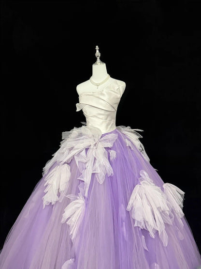 Sweety Prom Dresses Ball Gown Lilac Strapless With Ruffled Tulle Evening Long Formal Dress RB7387