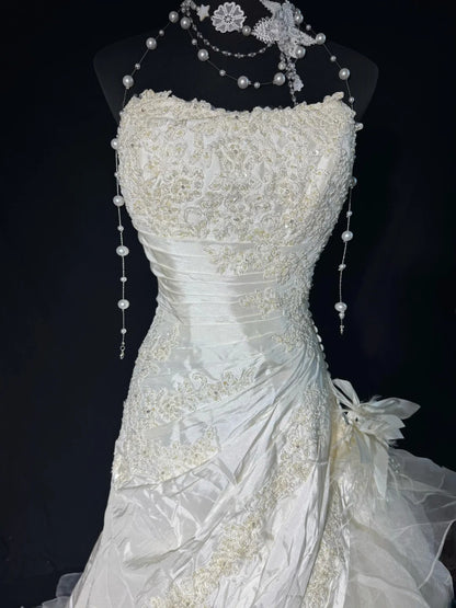 Wedding Dresses Strapless Drop Waist 1950s 1940s Mermaid Strapless Lace With Appliques White Petite/Plus Size Bridal Gown For Women AS014
