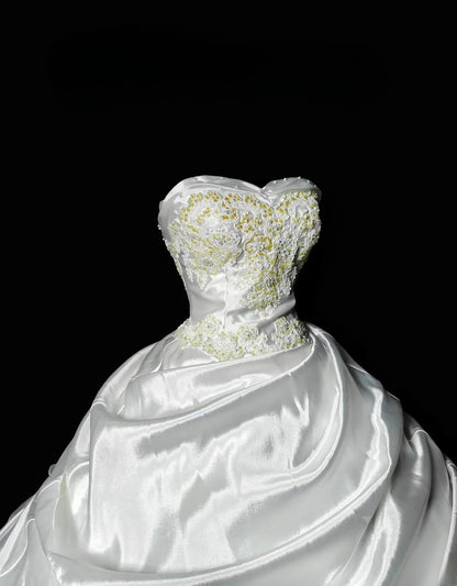 Vintage Ball Gown Sweetheart White Taffeta With Appliqued Lace Brides Gown Bridal Dress Wedding Dresses Style RB7554
