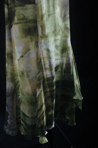 Vintage Prom Dresses 90s Formal Mermaid Halter Floral Green Mid Length Chiffon Party Gowns Prom Dresses AS014