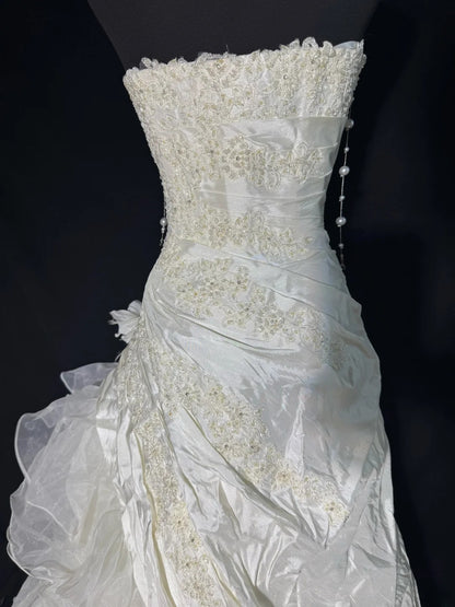 Wedding Dresses Strapless Drop Waist 1950s 1940s Mermaid Strapless Lace With Appliques White Petite/Plus Size Bridal Gown For Women AS014