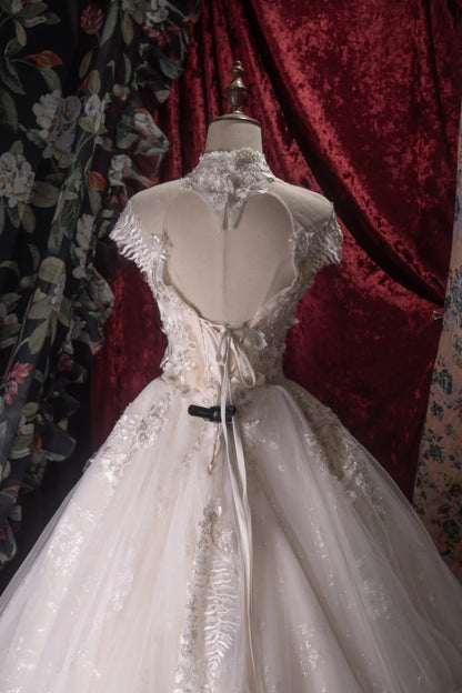 Vintage 80s Mermaid Sweethart High Neck Lace Tulle White With Appliques Cap Sleeves Brides Gown Bridal Dress Wedding Dresses RB8039