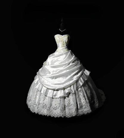 Vintage Ball Gown Sweetheart White Taffeta With Appliqued Lace Brides Gown Bridal Dress Wedding Dresses Style RB7554