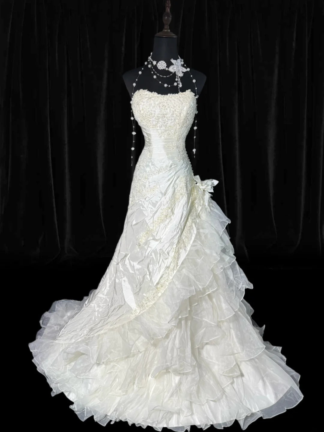 Wedding Dresses Strapless Drop Waist 1950s 1940s Mermaid Strapless Lace With Appliques White Petite/Plus Size Bridal Gown For Women AS014