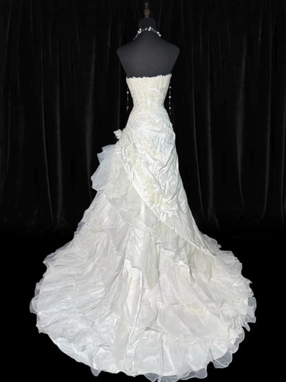 Wedding Dresses Strapless Drop Waist 1950s 1940s Mermaid Strapless Lace With Appliques White Petite/Plus Size Bridal Gown For Women AS014