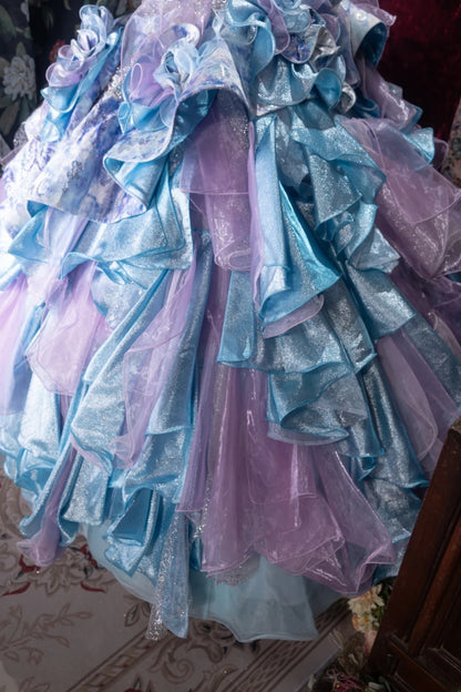 Princesses Fairytale Ball Gown Sweetheart Lilac Blue Tulle With Layers Tiered Long Quince Dress Quinceanera Dresses Formal Birthday Outfits RB8040