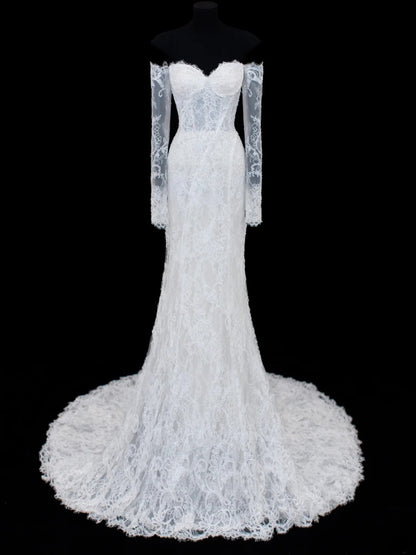 Wedding Gowns Dresses Elegant Modest for Bride Mermaid Off The Shoulder With Long Sleeves Lace Petite/Plus Size Bridal Gowns For Women SA015
