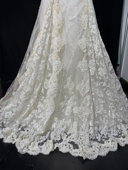 Wedding Dresses Strapless Drop Waist 1950s 1940s Mermaid Strapless Lace Tulle With Appliques White Petite/Plus Size Bridal Gown For Women AS015
