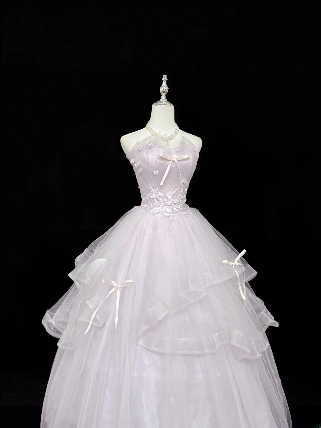 Fairytale Prom Dresses Ball Gown Sweetheart Light Lilac With Appliqued Tulle Evening Long Formal Dress RB7389