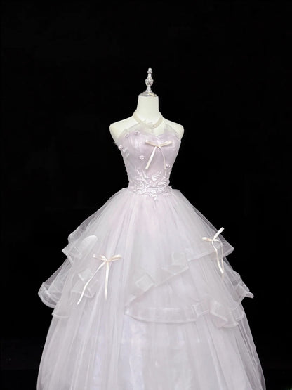 Fairytale Prom Dresses Ball Gown Sweetheart Light Lilac With Appliqued Tulle Evening Long Formal Dress RB7389