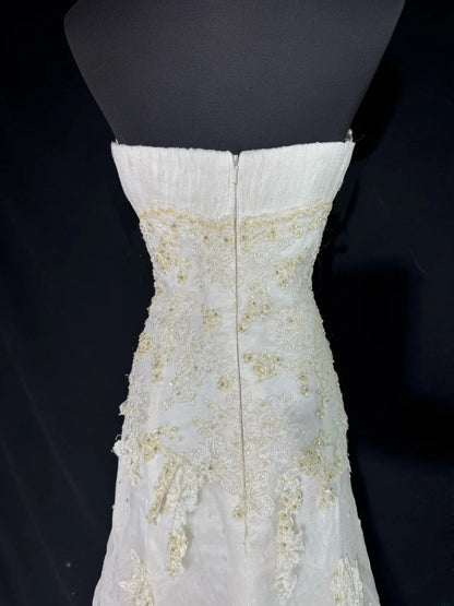 Wedding Dresses Strapless Drop Waist 1950s 1940s Mermaid Strapless Lace Tulle With Appliques White Petite/Plus Size Bridal Gown For Women AS015