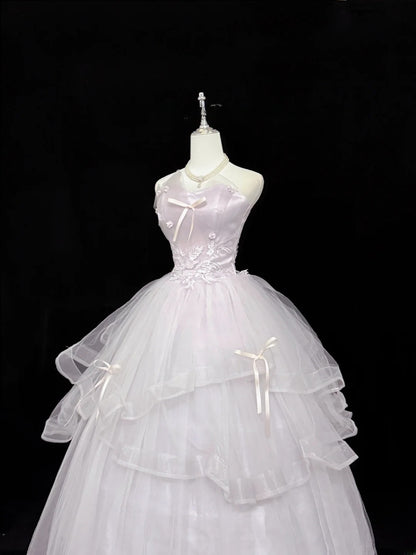 Fairytale Prom Dresses Ball Gown Sweetheart Light Lilac With Appliqued Tulle Evening Long Formal Dress RB7389