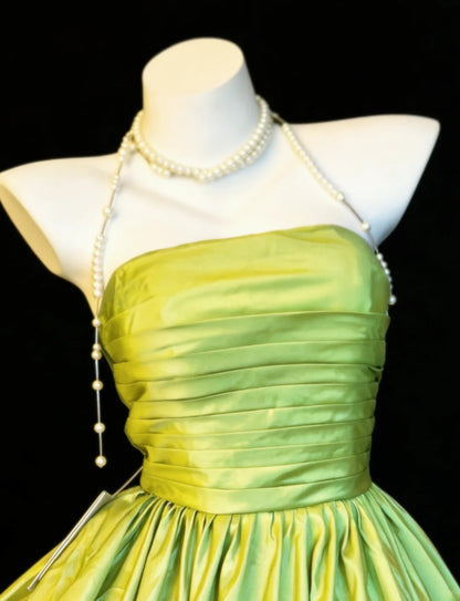 Vintage Ball Gown Strapless Green Satin Hoco Gowns Short 16th Birthday Dress Homecoming Dresses Cocktail Gown AS015