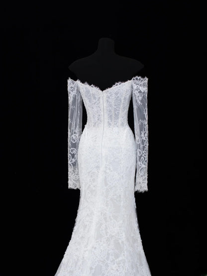 Wedding Gowns Dresses Elegant Modest for Bride Mermaid Off The Shoulder With Long Sleeves Lace Petite/Plus Size Bridal Gowns For Women SA015