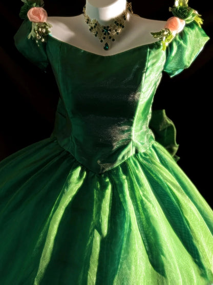 Princess Ball Gown Dark Green With Pink Flowers Long Sweet 16 Dresses Quinceanera Dress RB3357