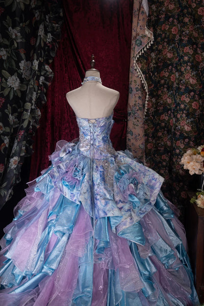 Princesses Fairytale Ball Gown Sweetheart Lilac Blue Tulle With Layers Tiered Long Quince Dress Quinceanera Dresses Formal Birthday Outfits RB8040
