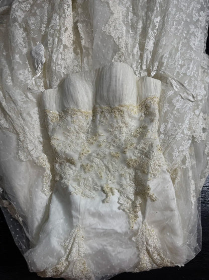 Wedding Dresses Strapless Drop Waist 1950s 1940s Mermaid Strapless Lace Tulle With Appliques White Petite/Plus Size Bridal Gown For Women AS015