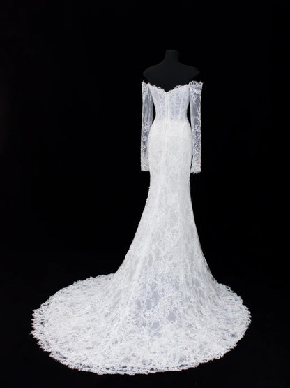 Wedding Gowns Dresses Elegant Modest for Bride Mermaid Off The Shoulder With Long Sleeves Lace Petite/Plus Size Bridal Gowns For Women SA015