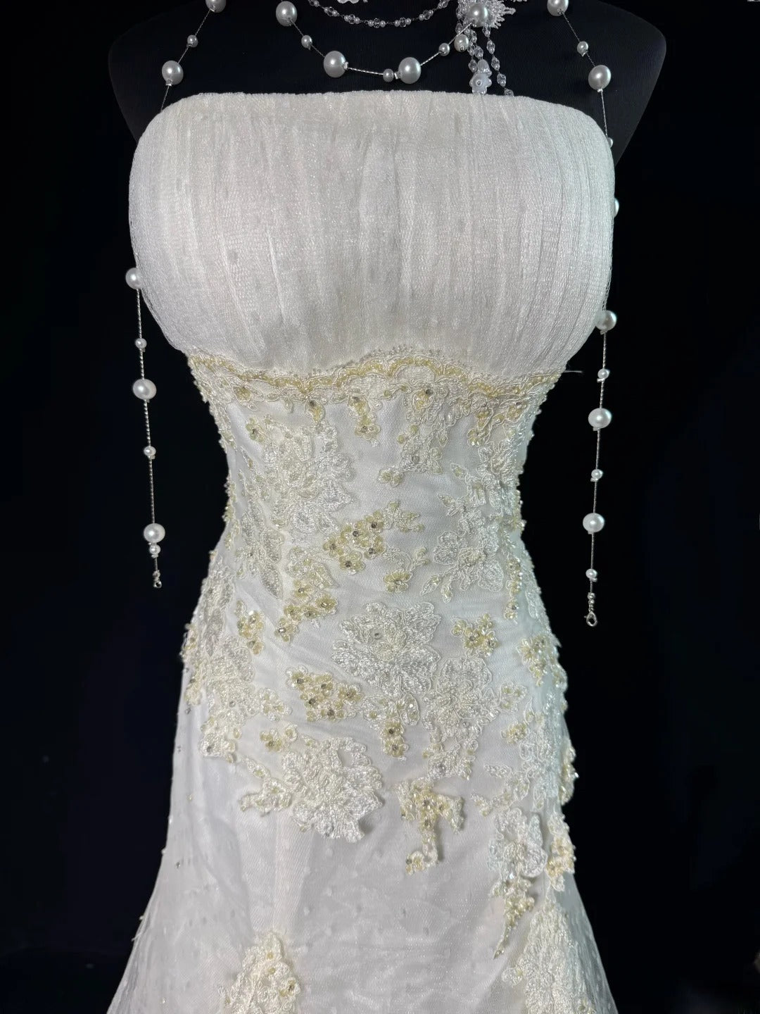 Wedding Dresses Strapless Drop Waist 1950s 1940s Mermaid Strapless Lace Tulle With Appliques White Petite/Plus Size Bridal Gown For Women AS015