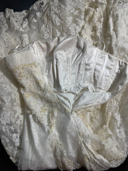 Wedding Dresses Strapless Drop Waist 1950s 1940s Mermaid Strapless Lace Tulle With Appliques White Petite/Plus Size Bridal Gown For Women AS015
