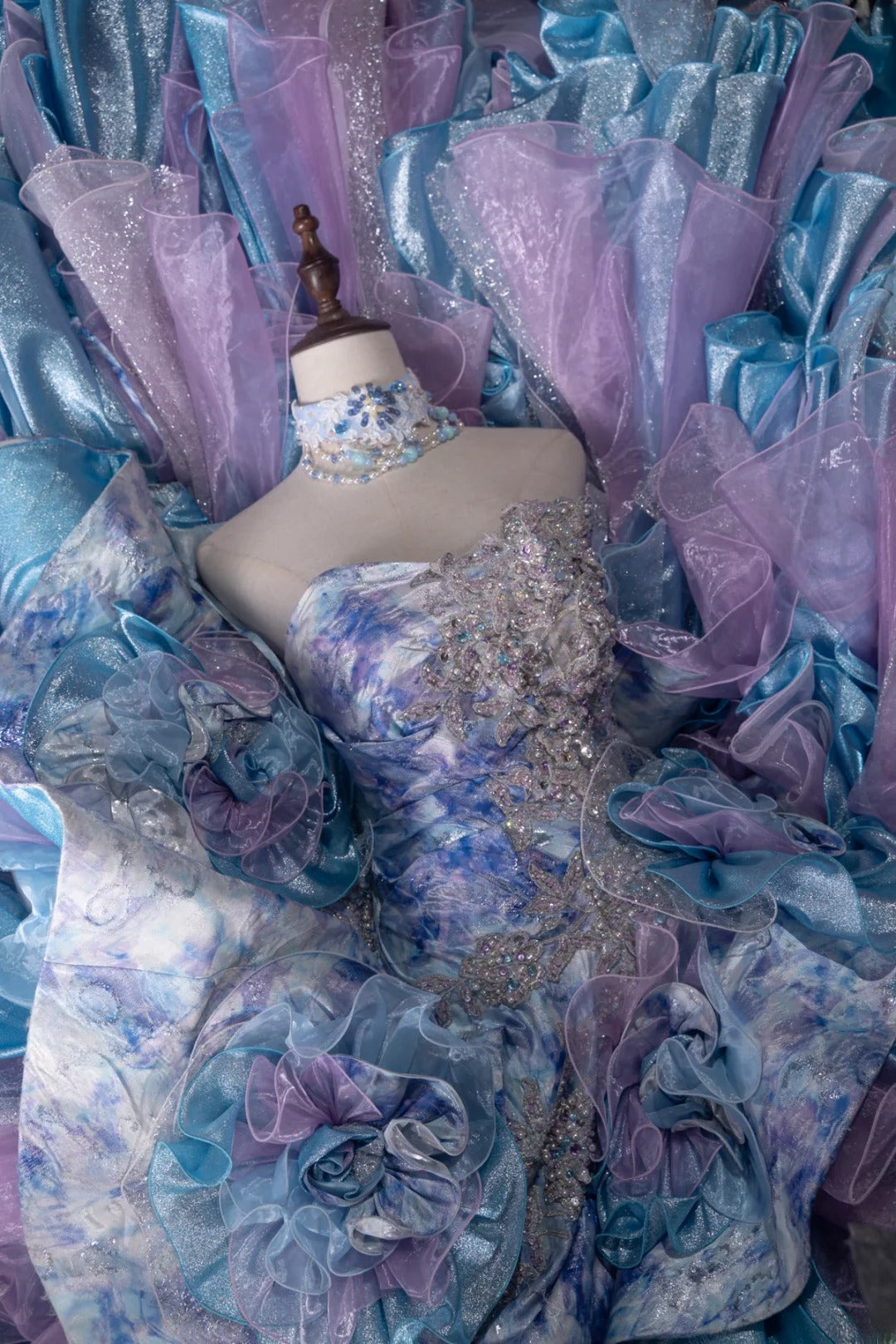 Princesses Fairytale Ball Gown Sweetheart Lilac Blue Tulle With Layers Tiered Long Quince Dress Quinceanera Dresses Formal Birthday Outfits RB8040