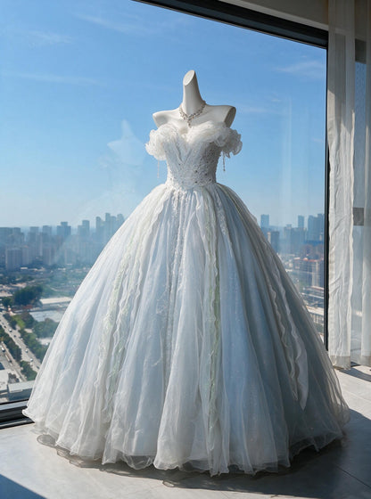 Fairy Quinceanera Dress Ball Gown Off The Shoulder Blue With Ruffled Tiered Tulle 16th Birthday Party Outfit RC0976