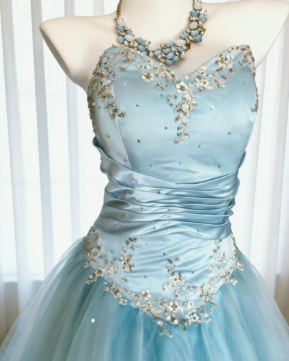 Vintage Ball Gown Sweetheart Tulle Sleeveless Long Quinceanera Dresses Sweet 15 16 Birthday Outfits AS016