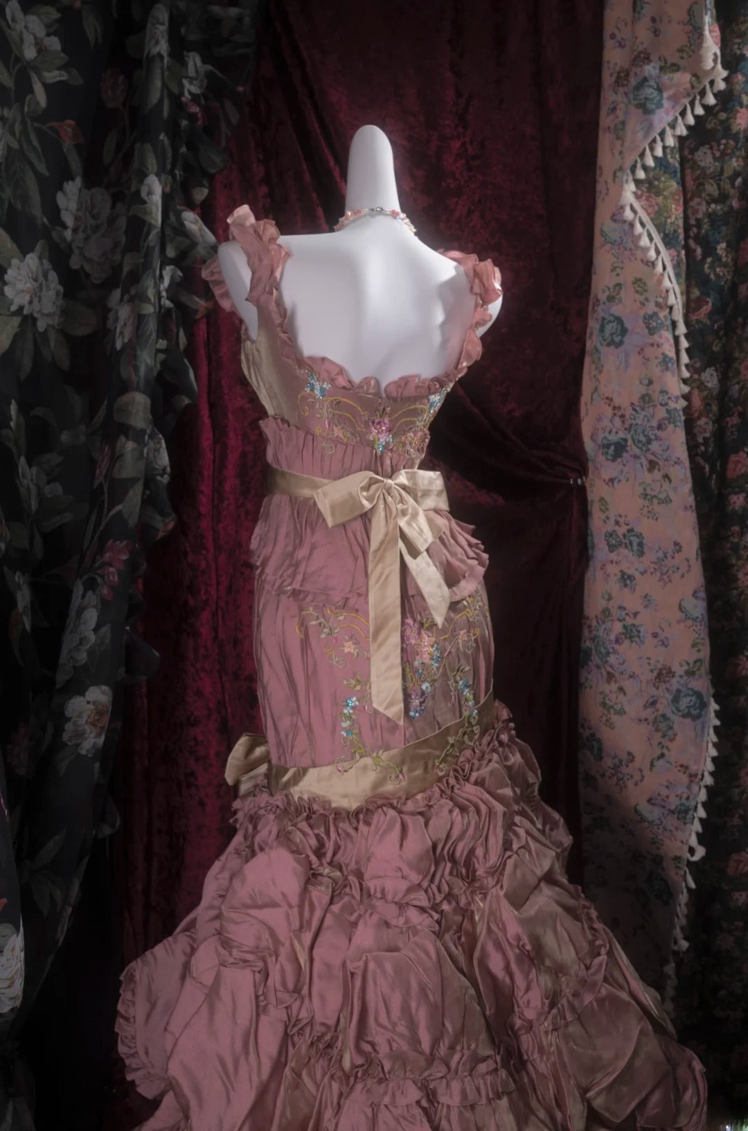 Elegant Mermaid Square Neck Pink With Tiered Long Prom Dresses Formal Outfit Evening Night Dress RB8041