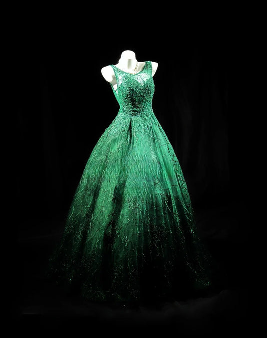 Sophisticated Prom Dresses Ball Gown Scoop Dark Green Tulle With Beading Long Sweet 15 16 Dress Formal Outfits RB5826