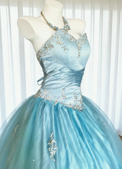 Vintage Ball Gown Sweetheart Tulle Sleeveless Long Quinceanera Dresses Sweet 15 16 Birthday Outfits AS016