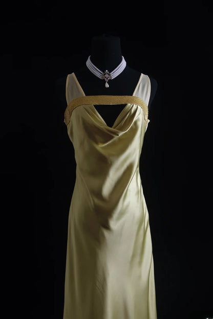 Vintage Prom Dresses 90s Formal Mermaid V Neck Green Silk Satin Mid Length Party Gowns Prom Dresses AS016