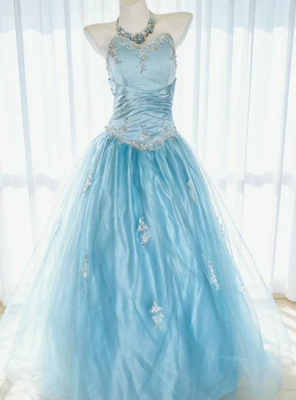 Vintage Ball Gown Sweetheart Tulle Sleeveless Long Quinceanera Dresses Sweet 15 16 Birthday Outfits AS016
