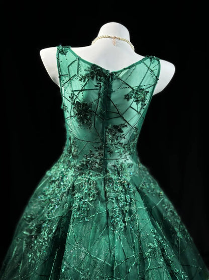 Sophisticated Prom Dresses Ball Gown Scoop Dark Green Tulle With Beading Long Sweet 15 16 Dress Formal Outfits RB5826
