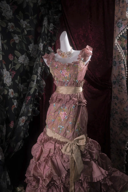 Elegant Mermaid Square Neck Pink With Tiered Long Prom Dresses Formal Outfit Evening Night Dress RB8041