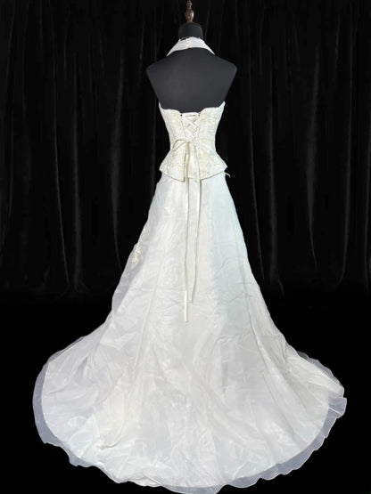 Wedding Dresses Strapless Drop Waist 1950s 1940s 2 Pieces Ball Gown Halter Tulle With Appliques White Petite/Plus Size Bridal Gown For Women AS017