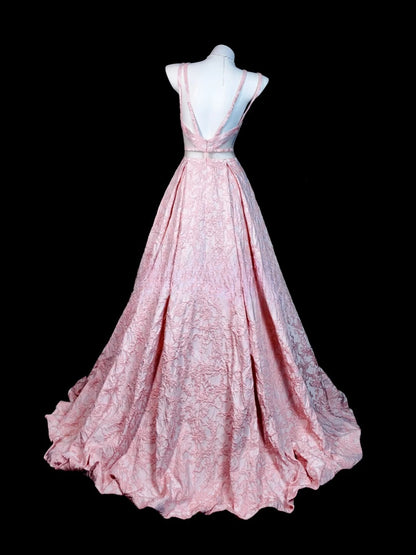 Pink Prom Dress A Line Straps Satin Lace Modest Floor Length Formal Party Gown RB9823