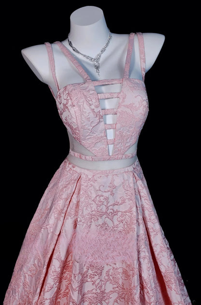 Pink Prom Dress A Line Straps Satin Lace Modest Floor Length Formal Party Gown RB9823