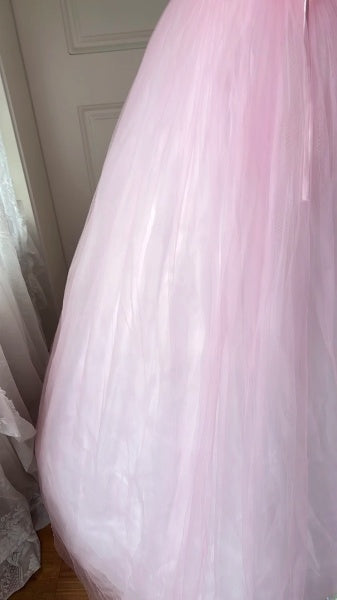 Sweet 16 Dresses Long Strapless Pink Tulle Floor Length Ball Gown Sweet Sixteen Birthday Gown RC0387
