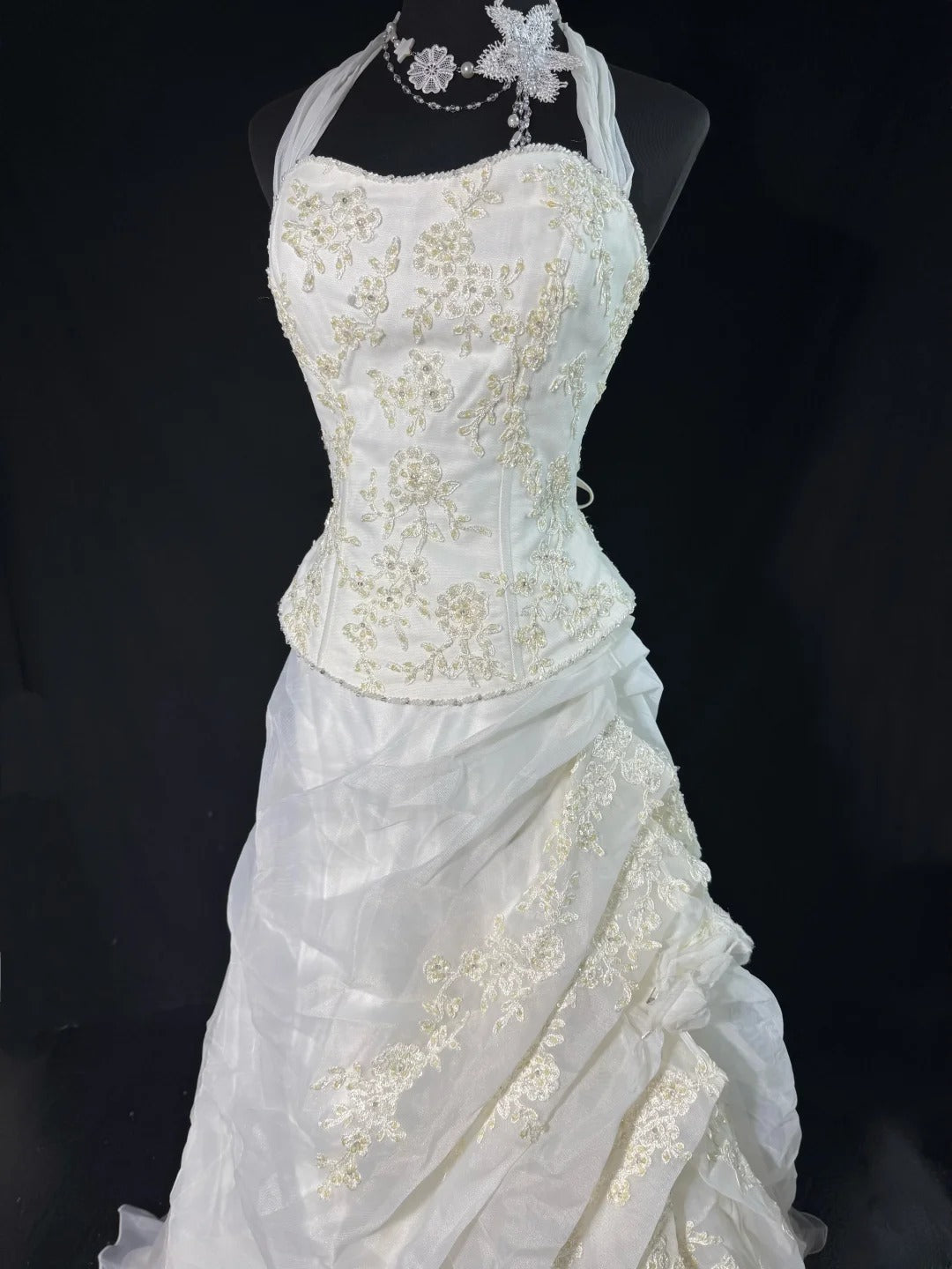 Wedding Dresses Strapless Drop Waist 1950s 1940s 2 Pieces Ball Gown Halter Tulle With Appliques White Petite/Plus Size Bridal Gown For Women AS017