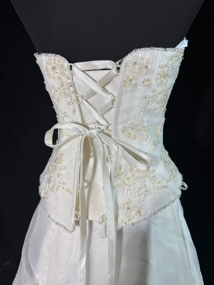 Wedding Dresses Strapless Drop Waist 1950s 1940s 2 Pieces Ball Gown Halter Tulle With Appliques White Petite/Plus Size Bridal Gown For Women AS017