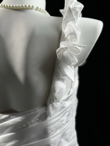 Refined Prom Dresses Mermaid One Shoulder White Taffeta With Beading Evening Dress Formal Outfits RB5827