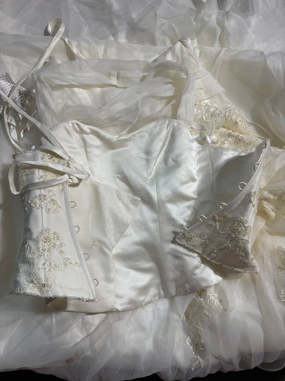 Wedding Dresses Strapless Drop Waist 1950s 1940s 2 Pieces Ball Gown Halter Tulle With Appliques White Petite/Plus Size Bridal Gown For Women AS017