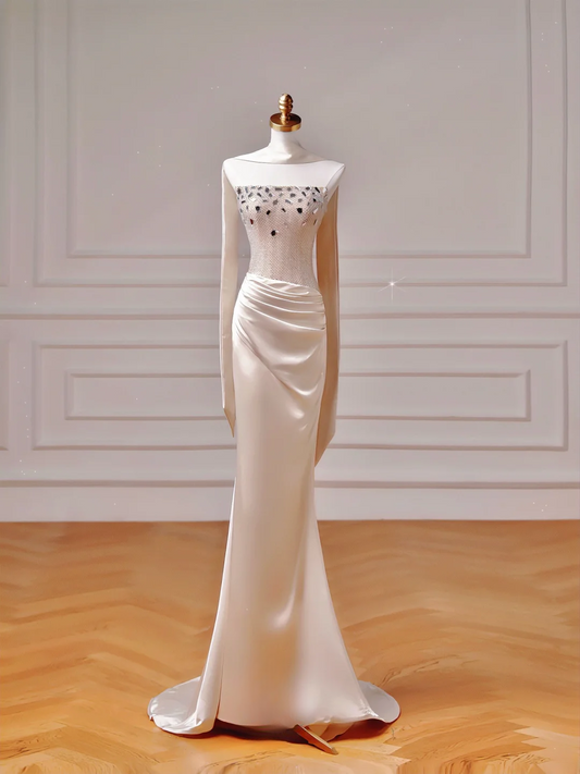 Chic Prom Dresses Aesthetic Mermaid Strapless Blush Pink Satin With Pleated Scarf Inspo Impress Long Party Formal Gown For Teenagers High Schools AQ018